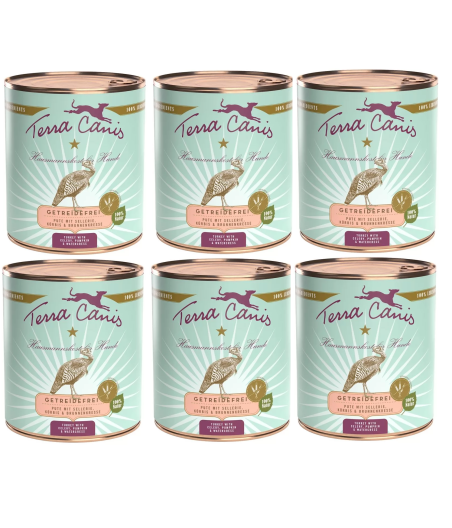 TERRA CANIS Grain Free Dinde avec sedano, citrouille et crescione d'acqua 6 x 800 g.