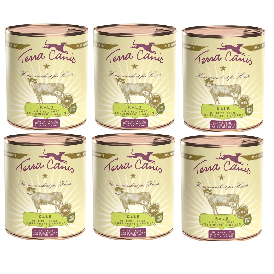 TERRA CANIS Classic Vitello avec Miglio, cetriolo, melone jaune et aglio orsino 6 x 800 g. TERRA CANIS Classic Vitello avec Miglio, cetriolo, melone jaune et aglio orsino 6 x 800 g.