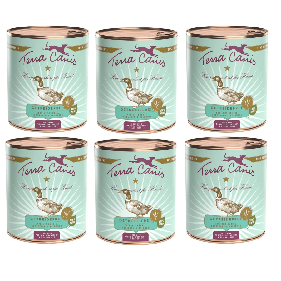 TERRA CANIS Grain Free Canard avec citrouille, fragola et sambuco 6 x 800 g. TERRA CANIS Grain Free Canard avec citrouille, fragola et sambuco 6 x 800 g.
