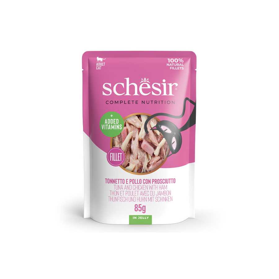 SCHESIR Filets de thon Poulet et Jambon en gelée 85 g. SCHESIR Filets de thon Poulet et Jambon en gelée 85 g.