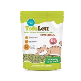 Leopet Tofulett Lettiera al Tofu per Gatti Agglomerante in Pellet Te Verde 6Lt - 
