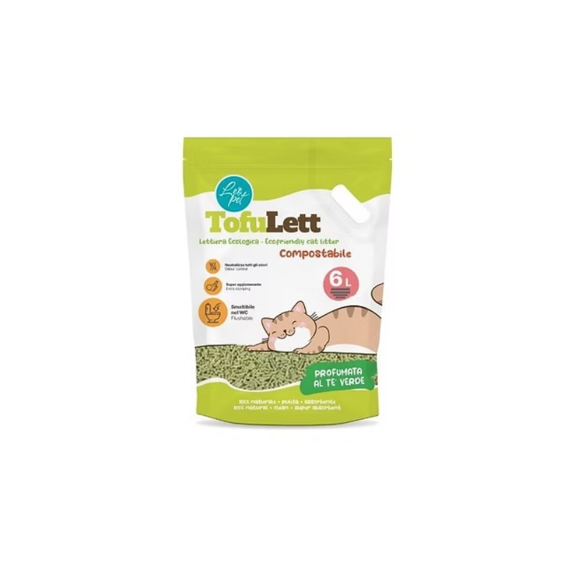 Leopet Tofulett Tofustreu für Katzen, klumpend in Grüntee-Pellets, 6 l