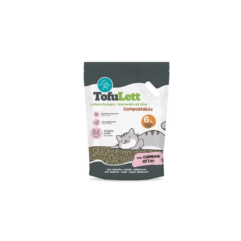 Leopet Tofulett Litière al Tofu pour Chats Agglomerante in Pellet Carboni Attivi