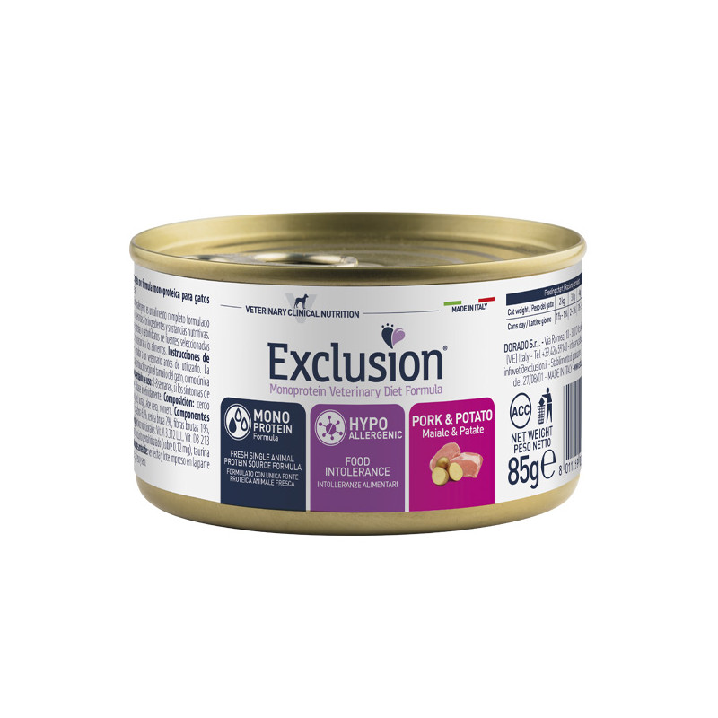 Exclusion Diet Cat Hypoallergenic Porc et Pommes de terre 85 Gr. Boîte Exclusion Diet Cat Hypoallergenic Porc et Pommes de terre 85 Gr. Boîte