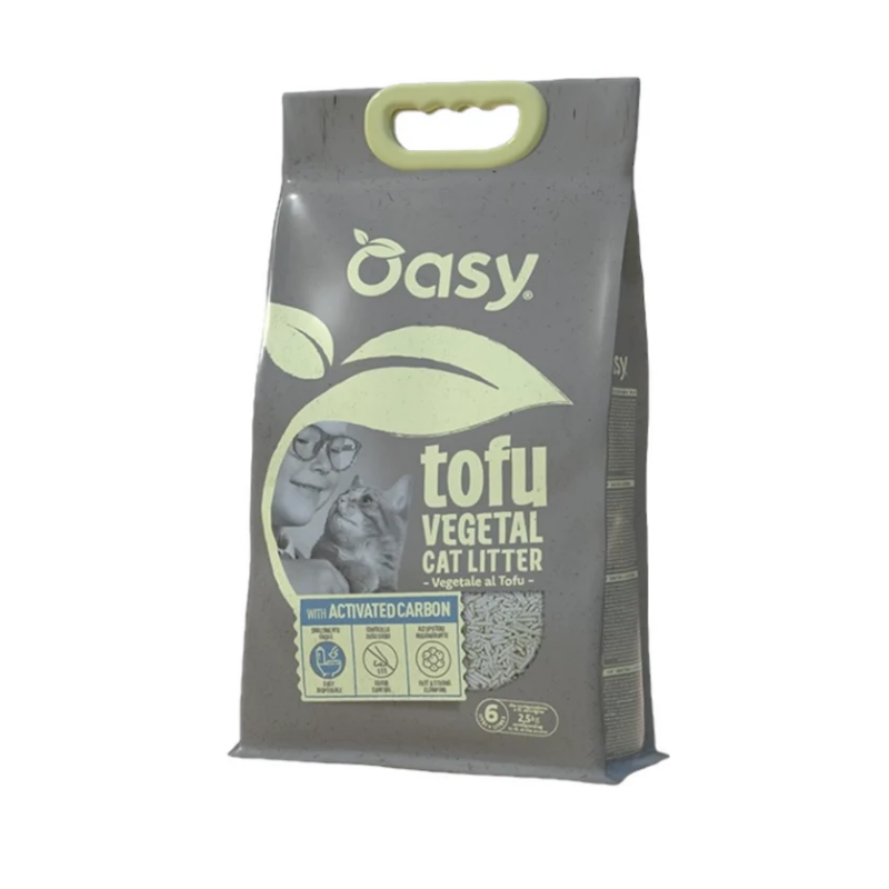 OASY Pflanzliche Katzenstreu Tofu Aktivkohle 6L