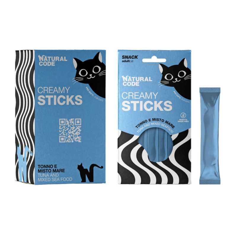 Natural Code gatto Creamy Stick Tonno e Misto mare 4x14 gr.