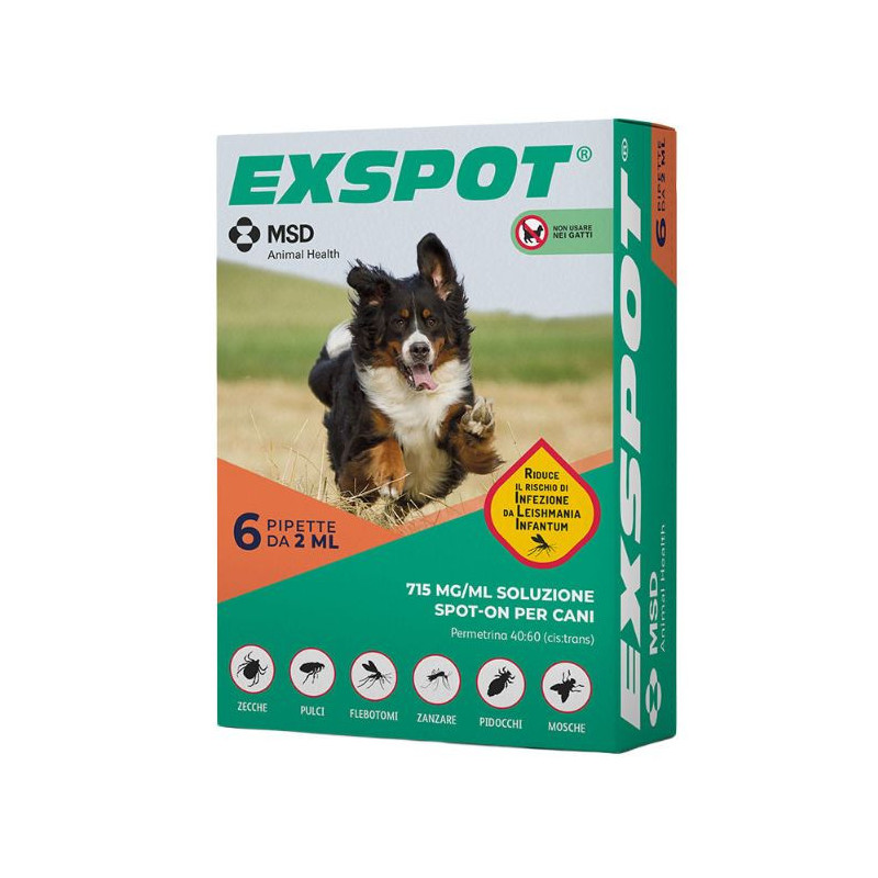 Exspot Spot on 6 pipette da 2 ml (antiparassitario per cani) Exspot Spot on 6 pipette da 2 ml (antiparassitario per cani)
