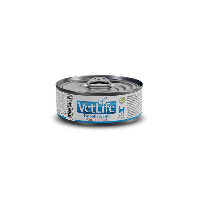 VetLife Chat Hypoallergenic Porc et Pommes de terre - Boîte 85 g VetLife Chat Hypoallergenic Porc et Pommes de terre - Boîte 85 g