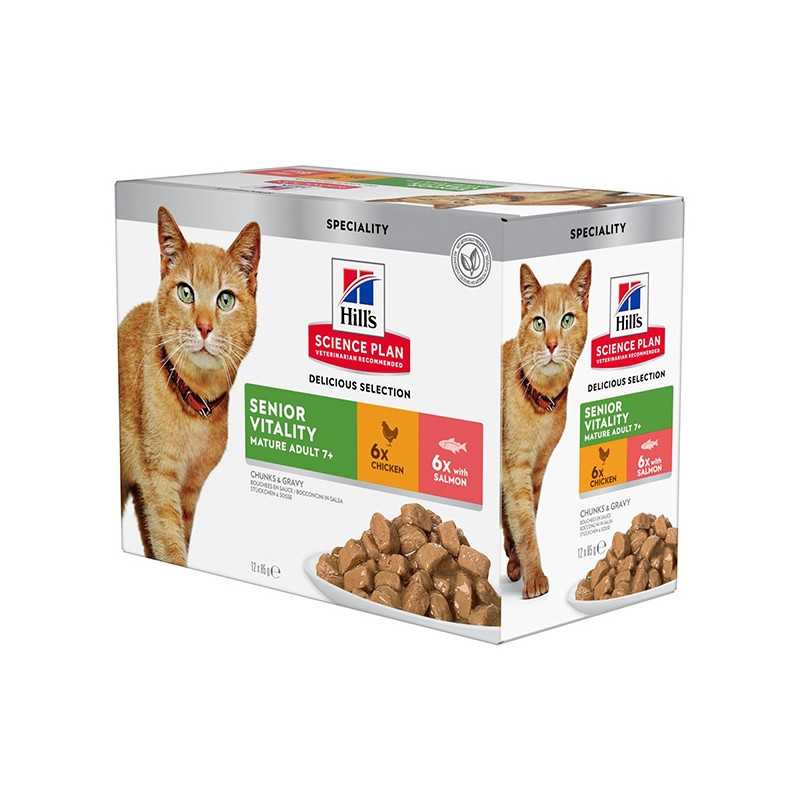 Hill's Science Plan Adult 7+ Senior Vitality with Chicken and Salmon Multipack 85 gr. Hill's Science Plan Adult 7+ Senior Vitality with Chicken and Salmon Multipack 85 gr.