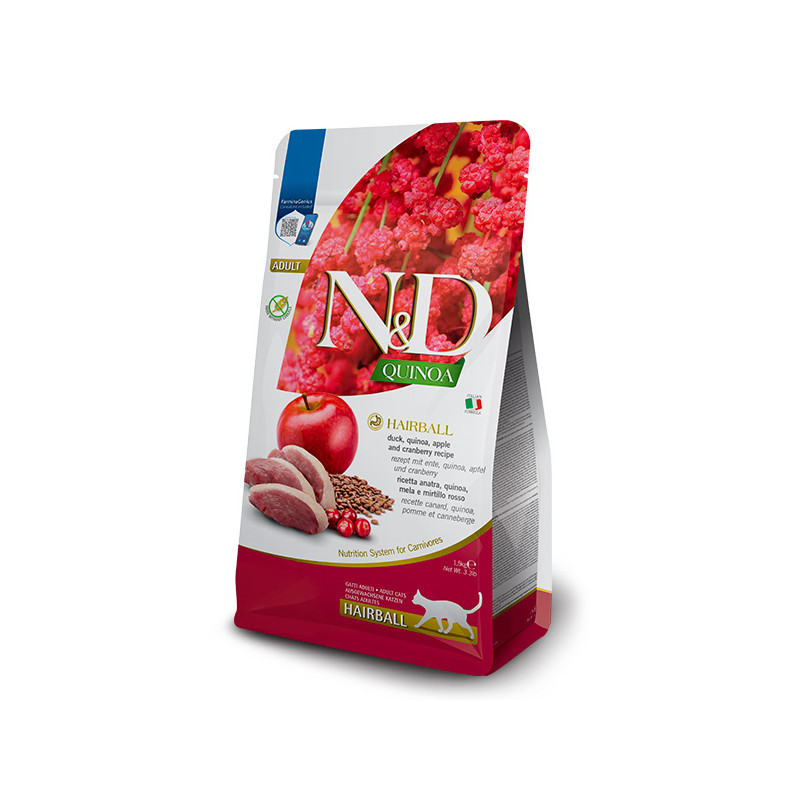 Farmina - Natural & Delicious Quinoa Hairball Anatra, Quinoa, Mela e Mirtillo Rosso 300GR (Gatto)