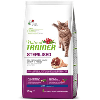 Trainer - Natural Adult Sterilised con Prosciutto Crudo e Fibra di Pisello 3KG (Gatto) - 