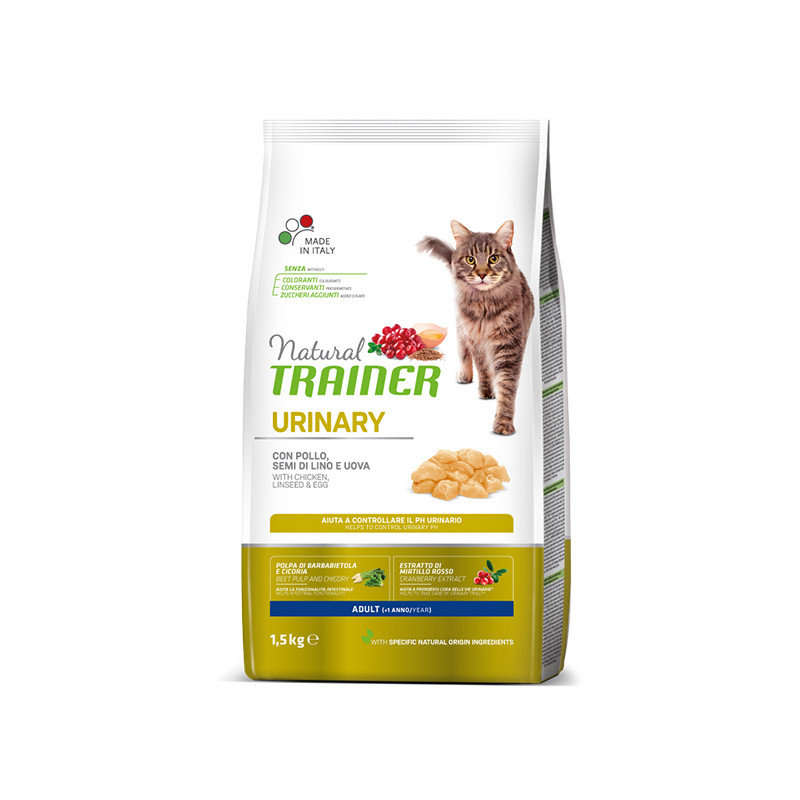 Trainer - Natural Cat Urinary Adult avec Poulet Graines di Lino et Œufs 1,5 kg Trainer - Natural Cat Urinary Adult avec Poulet Graines di Lino et Œufs 1,5 kg