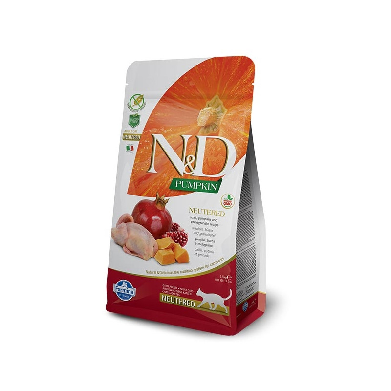 Farmina - Natural et Delicious Grain Free Neutered Adult avec Caille, Citrouille et Grenade 5KG