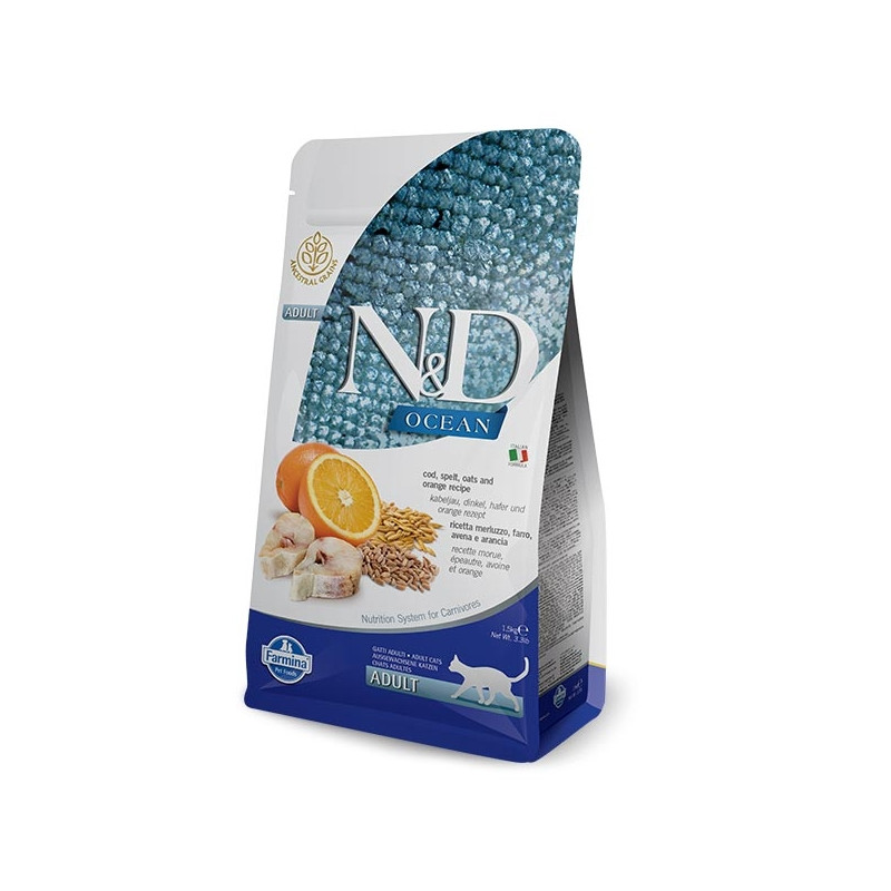 Farmina - Natural & Delicious Ocean con Ricetta Merluzzo, Farro, Avena e Arancia 5KG (Gatto)