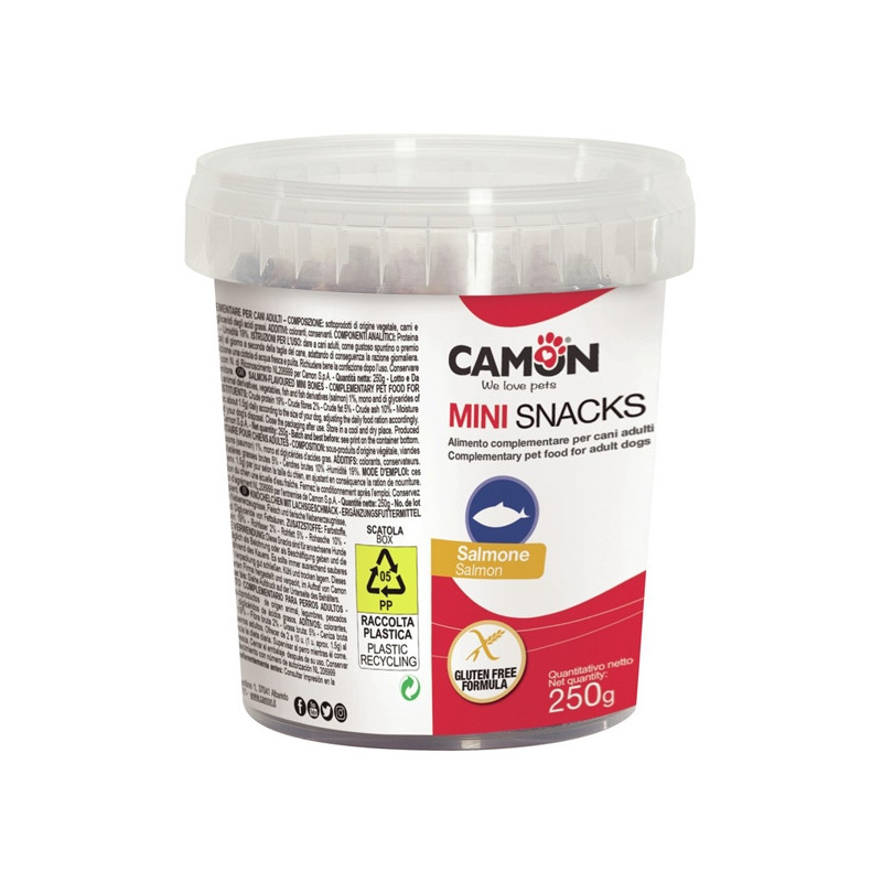 Camon - Ossicini Insaporiti mit Lachs Snackbox - 250GR (Hund) Camon - Ossicini Insaporiti mit Lachs Snackbox - 250GR (Hund)