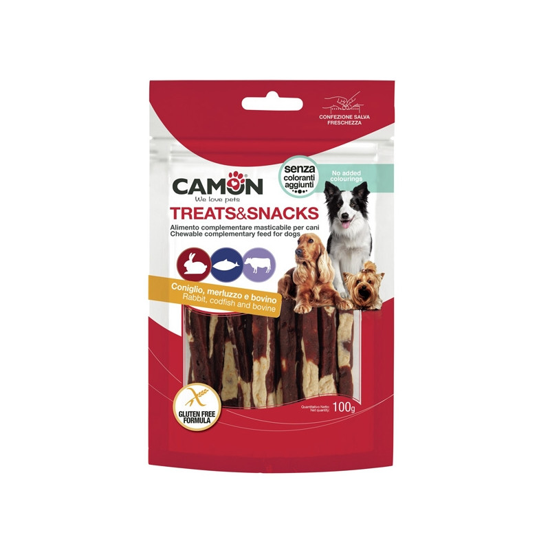 Camon - Stick avec Lapin Cabillaud e Pelle Bovina - da 100 g. - Longueur 12 cm (Chien) Camon - Stick avec Lapin Cabillaud e Pelle Bovina - da 100 g. - Longueur 12 cm (Chien)