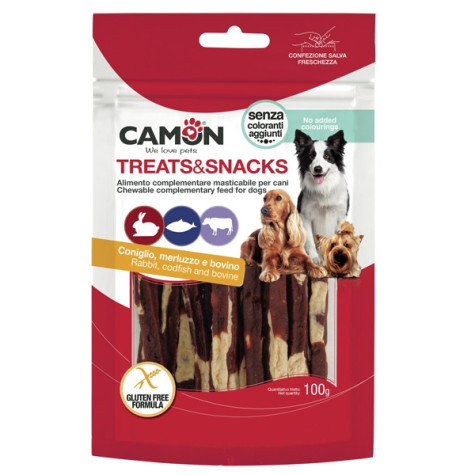 Camon - Stick con Coniglio Merluzzo e Pelle Bovina - da 100 Gr. - Lunghezza 12 cm (Cane) - 