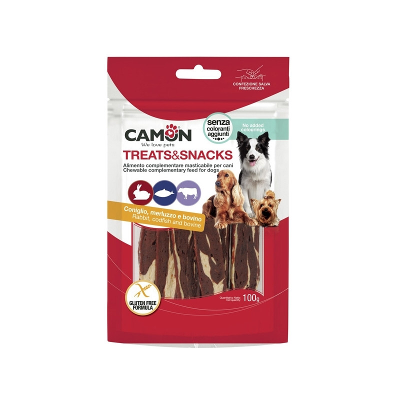 Camon - Stripes avec Lapin Cabillaud e Pelle Bovina 100 g (Chien) Camon - Stripes avec Lapin Cabillaud e Pelle Bovina 100 g (Chien)