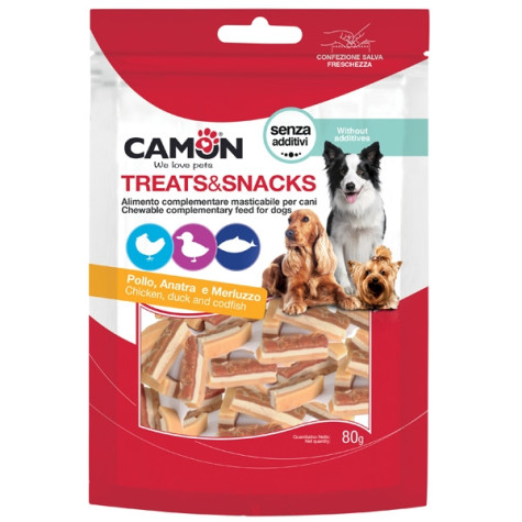 Camon - Treats&Snack Bocconcini di Pollo, Anatra e Merluzzo - 80GR (Cane) - 