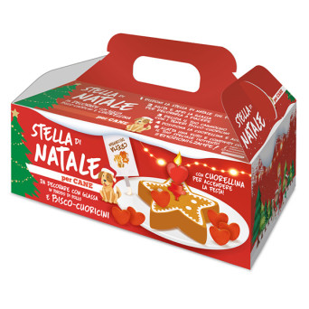 Coltivia - Stella Di Natale con Glassa al Brodo di Pollo Con Biscotti e Candelina a Cuore per Cani - 1 Box Completo (Can