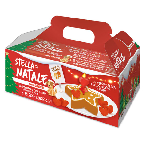 Coltivia - Stella Di Natale con Glassa al Brodo di Pollo Con Biscotti e Candelina a Cuore per Cani - 1 Box Completo (Can