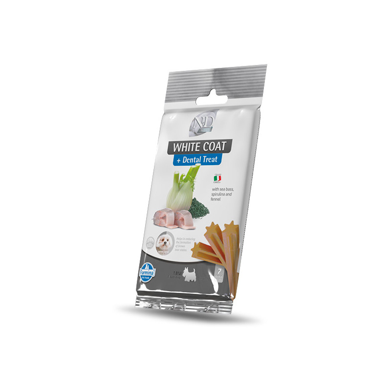 Farmina - Natural & Delicious White Adult Mini Dental Treat Spigola - 60GR (Hund) Farmina - Natural & Delicious White Adult Mini Dental Treat Spigola - 60GR (Hund)