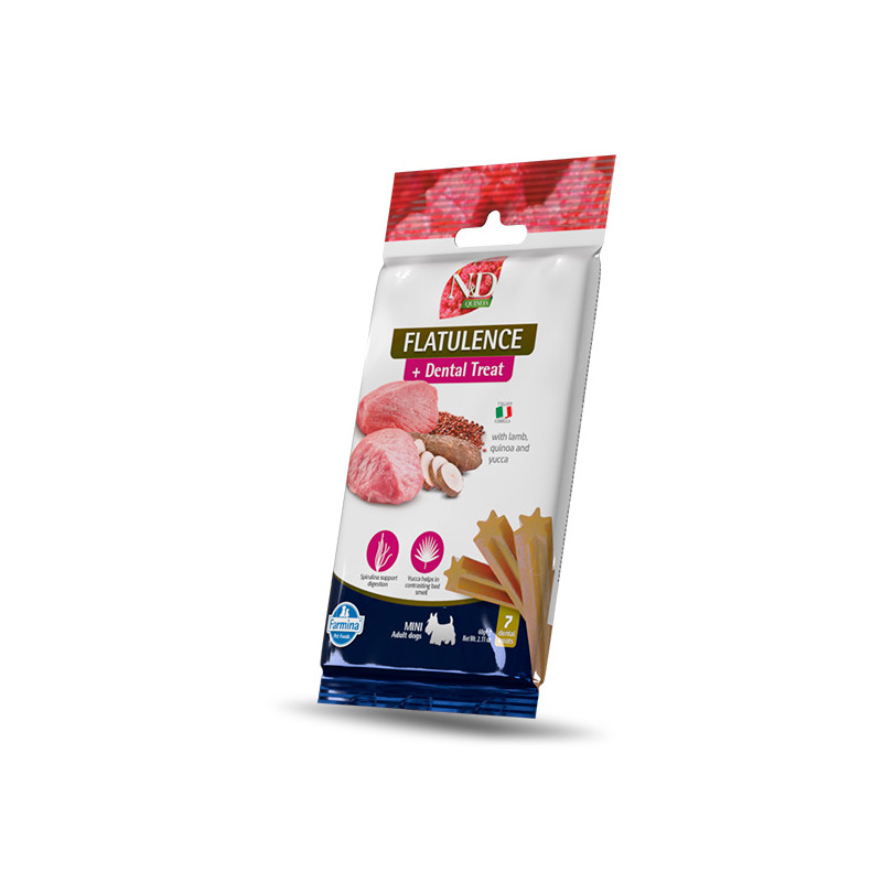 Farmina - Natural et Delicious Adult Mini Quinoa Dental Treat Flatulence Agneau 60 g (Chien) Farmina - Natural et Delicious Adult Mini Quinoa Dental Treat Flatulence Agneau 60 g (Chien)