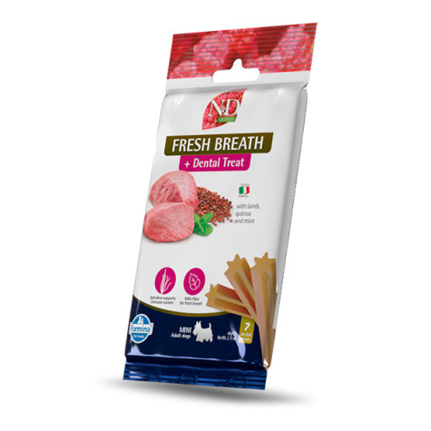 Farmina - Natural & Delicious Adult Mini Quinoa Dental Treat Fresh Breath Agnello - 60GR (Cane) - 