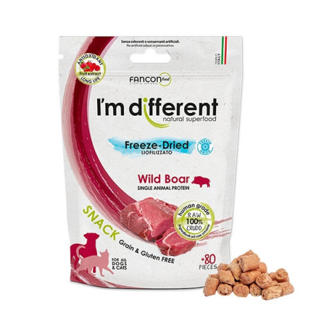 I’m Different - Snack Liofilizzato a Base di Carne Cruda di Cinghiale Selvatico - 40 Gr. - 80 pezzi (Cane) - 