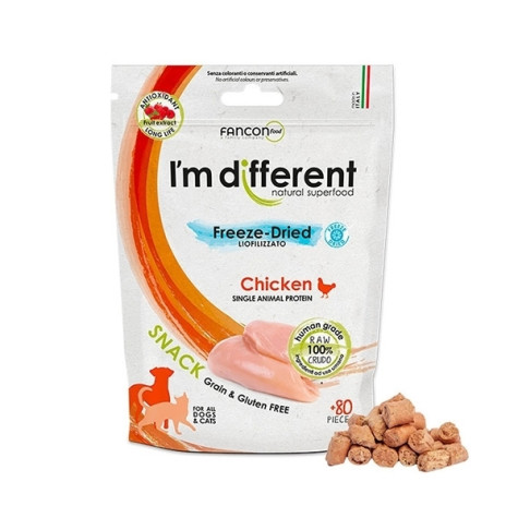 I’m Different - Snack Liofilizzato a Base di Carne Cruda di Pollo - 40 Gr. - 80 pezzi (Cane) - 