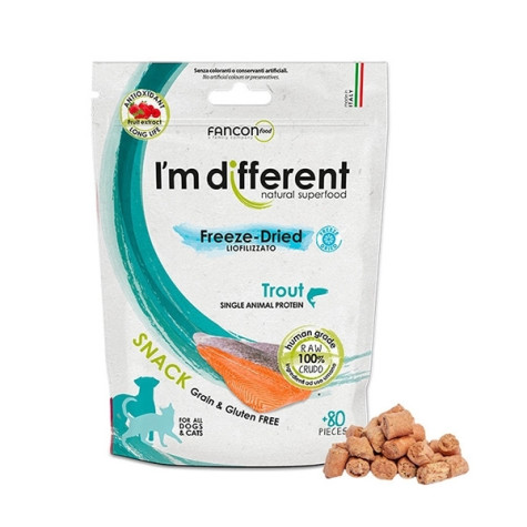 I’m Different - Snack Liofilizzato a Base di Carne Cruda di Trota - 40 Gr. - 80 pezzi (Cane) - 