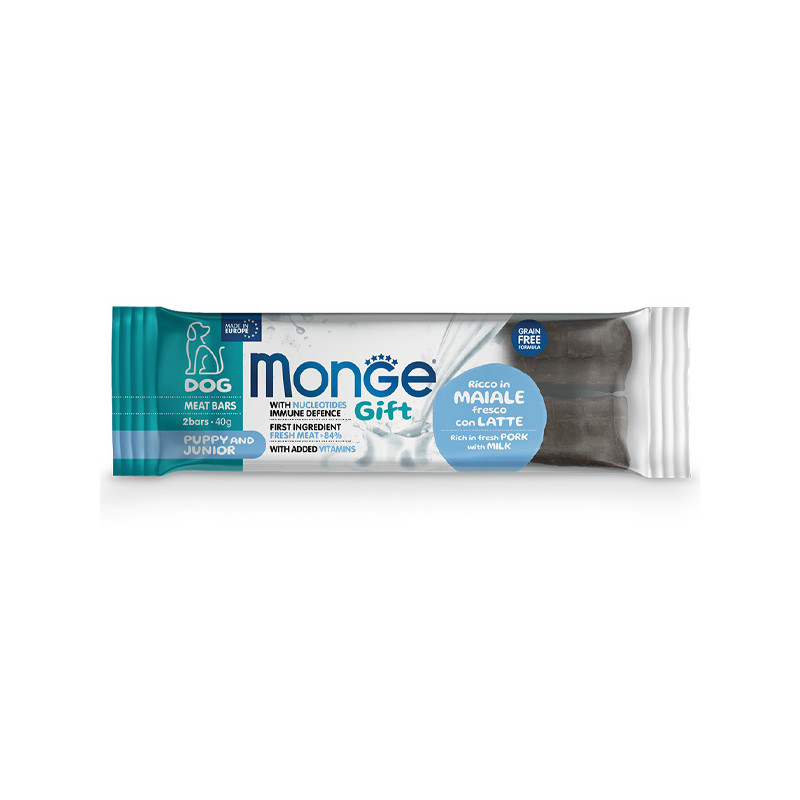 Monge - Snack Dog Meat Bars Puppy & Junior Accrescimento Ricco in Pork Fresco with Latte - 40GR (Dog) Monge - Snack Dog Meat Bars Puppy & Junior Accrescimento Ricco in Pork Fresco with Latte - 40GR (Dog)