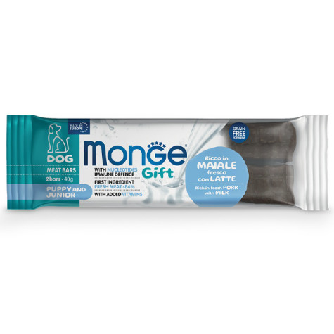 Monge - Snack Dog Meat Bars Puppy & Junior Accrescimento Ricco in Maiale Fresco con Latte - 40GR (Cane) - 