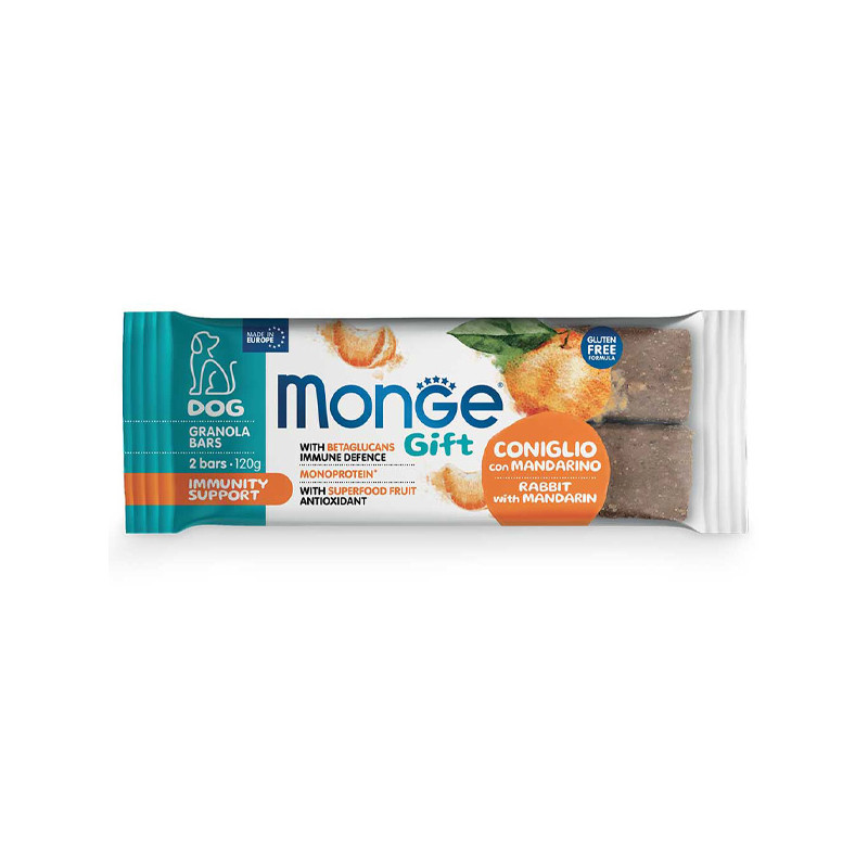 Monge - Snack Dog Granola Bars Adult Immunity Support Coniglio con Mandarino - 120GR (Cane) Monge - Snack Dog Granola Bars Adult Immunity Support Coniglio con Mandarino - 120GR (Cane)