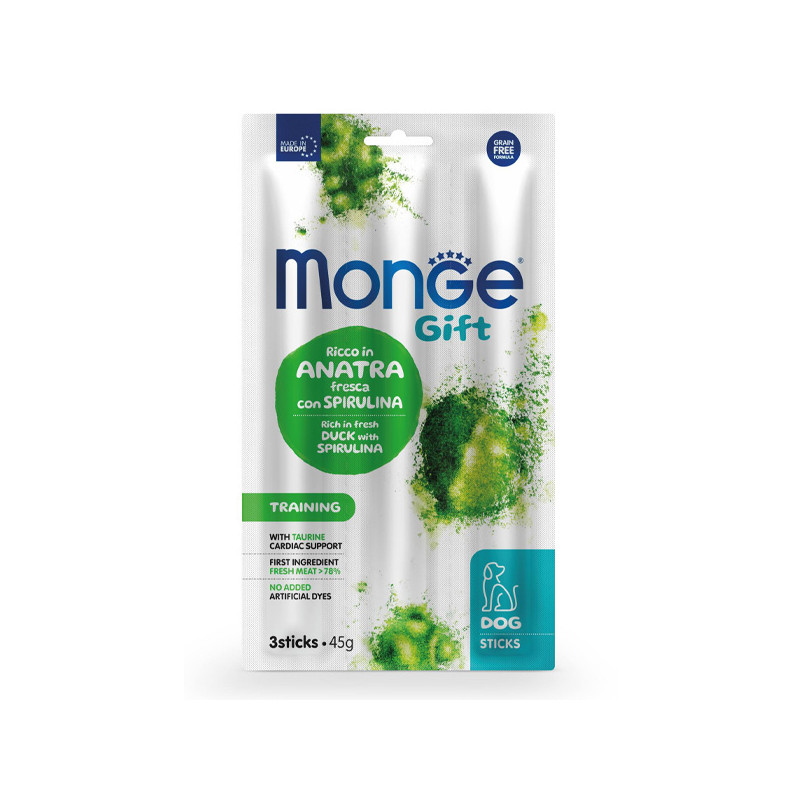 Monge - Snack Dog Sticks Adult Training Ricco in Anatra Fresca con Spirulina - 45GR (Cane)