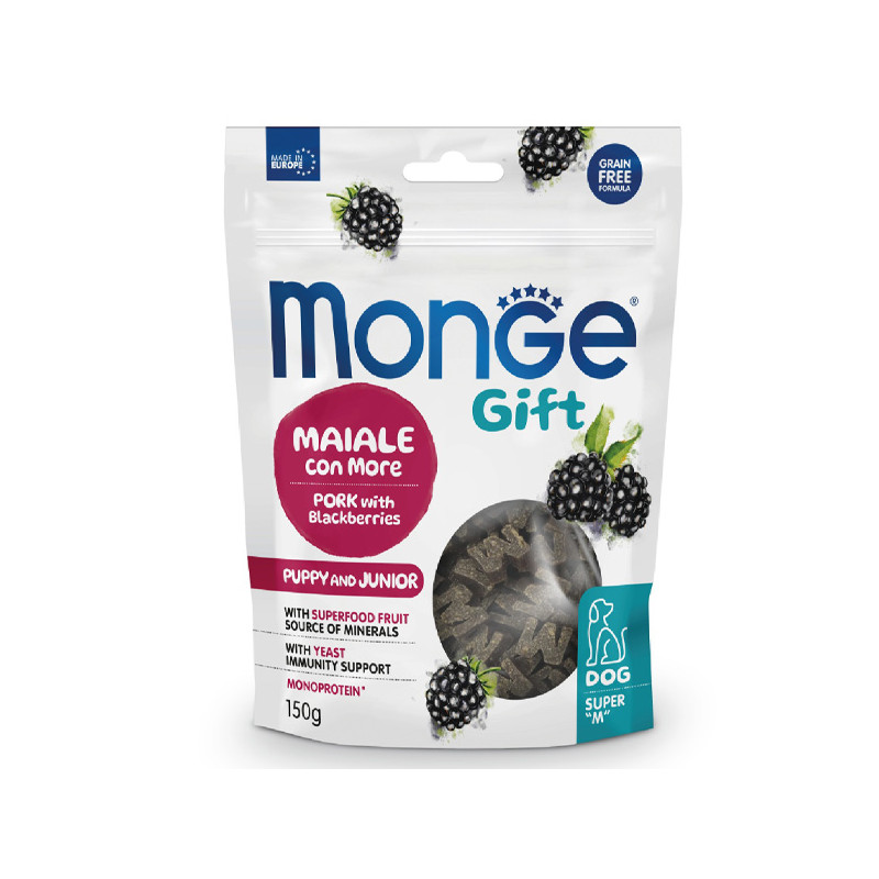 Monge - Snack Gift Dog Puppy & Junior Super M Accrescimento Schwein mit More - 150GR (Hund) Monge - Snack Gift Dog Puppy & Junior Super M Accrescimento Schwein mit More - 150GR (Hund)