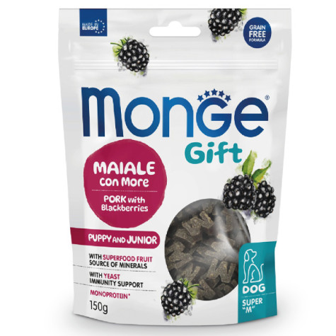 Monge - Snack Gift Dog Puppy & Junior Super M Accrescimento Maiale con More - 150GR (Cane) - 