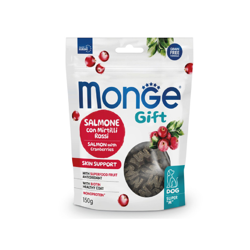 Monge - Snack Gift Dog Adult Super M Skin Support Salmone con Mirtilli Rossi - 150GR (Cane) Monge - Snack Gift Dog Adult Super M Skin Support Salmone con Mirtilli Rossi - 150GR (Cane)