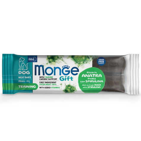 Monge - Snack Dog Meat Bars Adult Training Ricco in Anatra Fresca con Spirulina - 40GR (Cane) - 