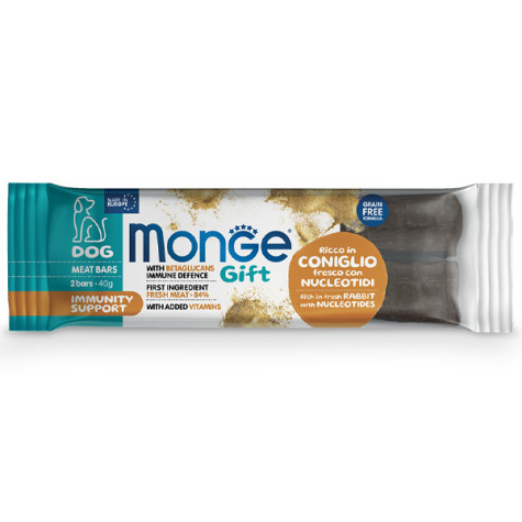 Monge - Snack Dog Meat Bars Adult Immunity Support Ricco in Coniglio Fresco con Nucleotidi - 40GR (Cane) - 
