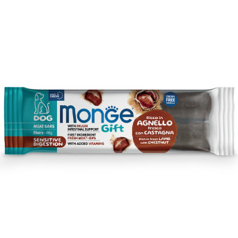 Monge - Snack Dog Meat Bars Adult Sensitive Sensitive Digestion Ricco in Agnello Fresco con Castagne - 40GR (Cane) - 