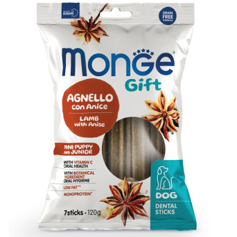 Monge - Snack Gift Puppy & Junior Mini Stick Dental Agnello con Anice - 120GR (Cane) - 