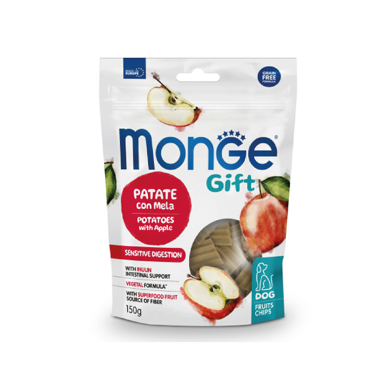 Monge - Snack Gift Dog Adult Fruits Chips Sensitive Digestion Patate con Mela - 150GR (Cane) Monge - Snack Gift Dog Adult Fruits Chips Sensitive Digestion Patate con Mela - 150GR (Cane)