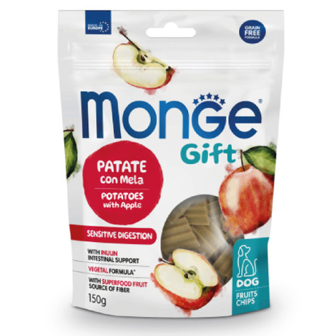 Monge - Snack Gift Dog Adult Fruits Chips Sensitive Digestion Patate con Mela - 150GR (Cane) - 
