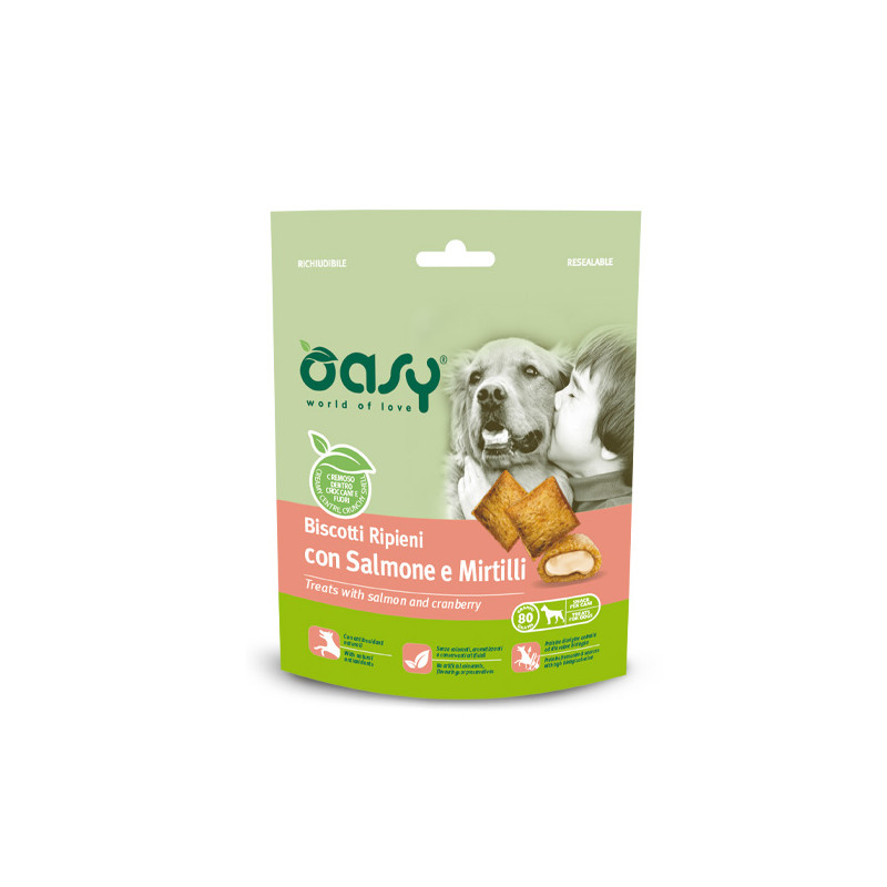Oasy - Snack Biscuits Ripieni avec Saumon e Mirtilli 80 g (Chien) Oasy - Snack Biscuits Ripieni avec Saumon e Mirtilli 80 g (Chien)