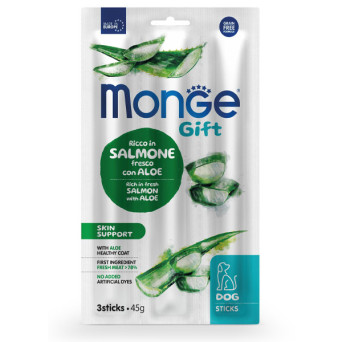 Monge - Snack Dog Sticks Adult Skin Support Ricco in Salmone Fresco con Aloe - 45GR (Cane) - 