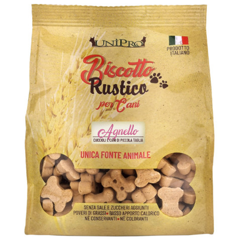 Unipro - Biscotto Rustico per Cani Cuccioli o di Piccola Taglia all' Agnello - 300GR (Cane) - 