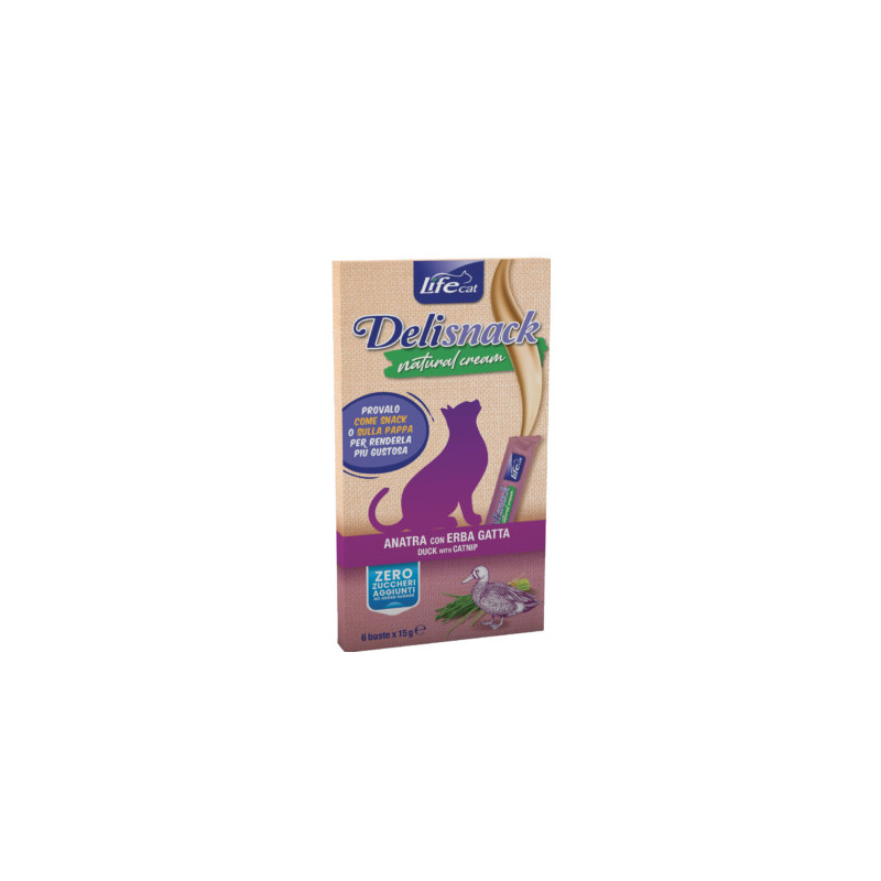 Life Pet Care - Life Cat Deli Snack Natural Cream Anatra con Erba Gatta - 6 Snack (Gatto) Life Pet Care - Life Cat Deli Snack Natural Cream Anatra con Erba Gatta - 6 Snack (Gatto)