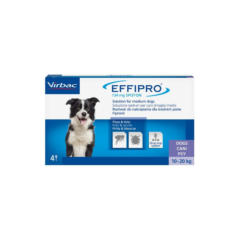 Virbac Effipro - Antiparasitaire spot on pour chiens - 4 Pipette - Medium- 10 a 20 Kg Virbac Effipro - Antiparasitaire spot on pour chiens - 4 Pipette - Medium- 10 a 20 Kg