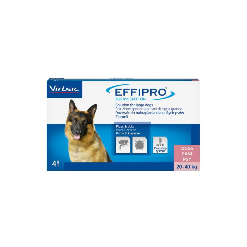 Virbac Effipro - Antiparasitaire spot on pour chiens - 4 Pipette - Large- 20 a 40 Kg